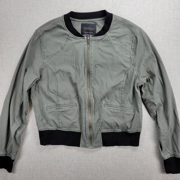 Sanctuary Womens Jacket Size M Olive Green Zip Up Military Twill Bomber Crop - Picture 1 of 13